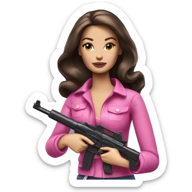 brunette barbie holding a toy gun sticker