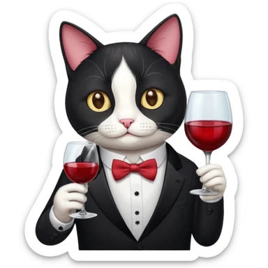 Tuxedo cat with a glass of wine sticker