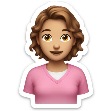 smiling girl with brown hair pink shirt cozy sticker
