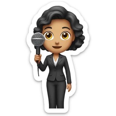journalist standing confidently while holding a microphone. The journalist should be in professional attire girl sticker