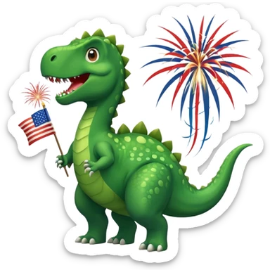 Dinosaur with fireworks on 4th of july sticker
