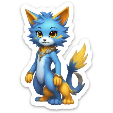 Anthro-Edgy-Cool-Blue-Yellow-Beige-Orange-Contrast-Colors-Fantasy-Fur-Sona-Chibi-Shiny-Fakémon-Hybrid full body sticker