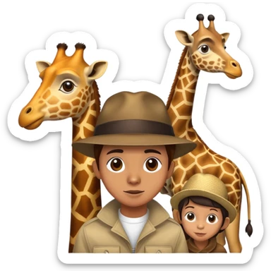 a person visiting a zoo with animals like giraffe and monkey in the background sticker
