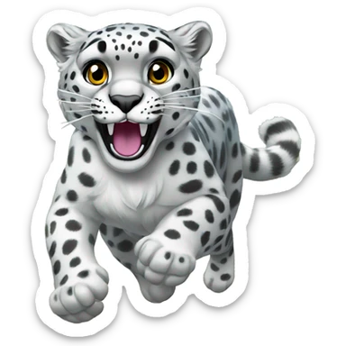 Female Snow leopard running in forest sticker