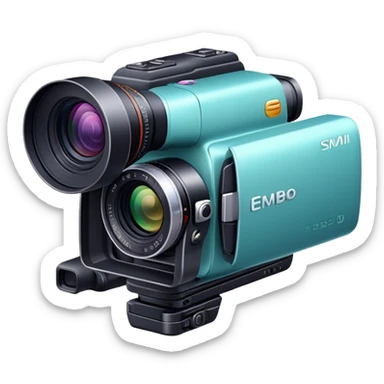 Create an emoji for video recording. Show a video camera with a lens, symbolizing the act of filming. Use modern, professional colors. Do not include any emojis or smiley faces. Make the background transparent. sticker