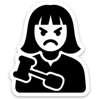 angry judge with blonde shoulder-length hair and bangs sticker
