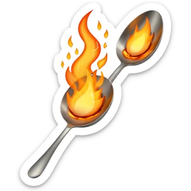 Una cuchara de metal y una llama de fuego por debajo sticker