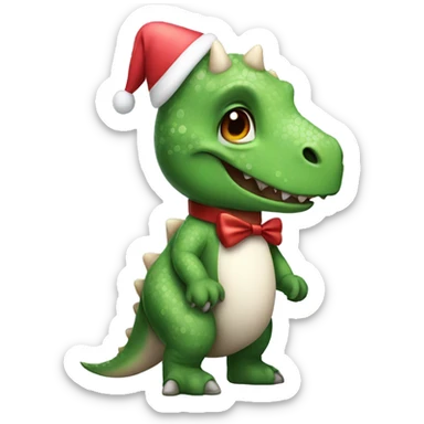 a dinosaur wearing half a santa outfit and half a easter bunny outfit sticker