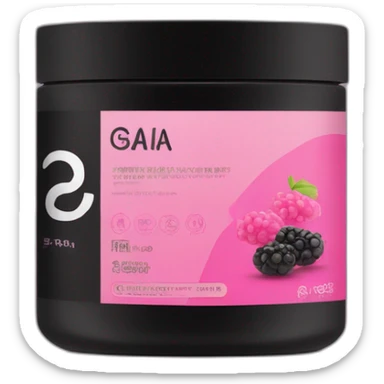 GAIA Supplements with pink and black packaging  sticker