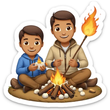 A man roasting marshmallows over the campfire with a warm grin. sticker