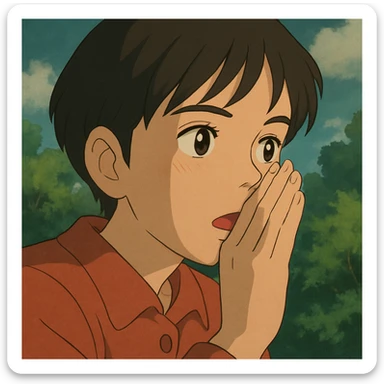 a person whispering, ghibli style, detailed, anime inspired sticker