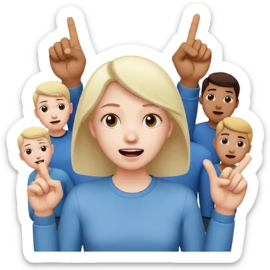 A person in the front row feeling scared, with the audience HAPPY AND POINTING FINGER. sticker