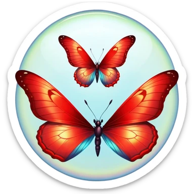 A vibrant red butterfly🦋✨ hovering near a mysterious eye👁️, with its reflection glowing inside — a scene full of beauty, mystery, and a touch of the supernatural. sticker