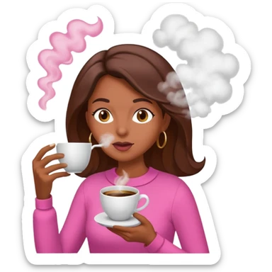 Mulher morena tomando café  com roupa rosa esfriando o café  sticker