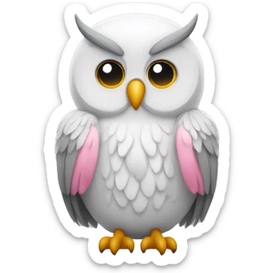 white owl with pink ears and grey wings sad sticker
