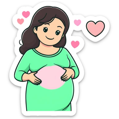smiling brunette pregnant woman surrounded by pastel pink hearts sticker