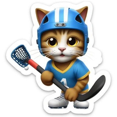 cat playing feild hockey sticker