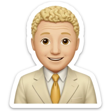 Curly Howard from the Three Stooges with blonde hair, ivory suit sticker