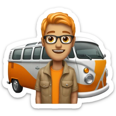 hip young man with orange VW campervan sticker