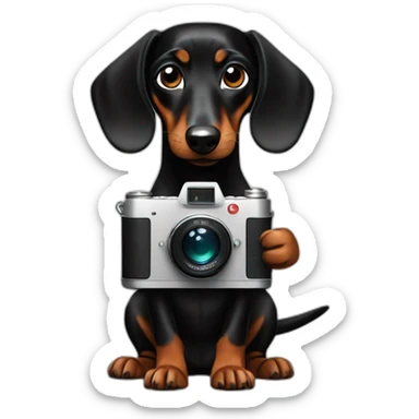 a black dachshund dog holds a camera in its paws medium plan sticker