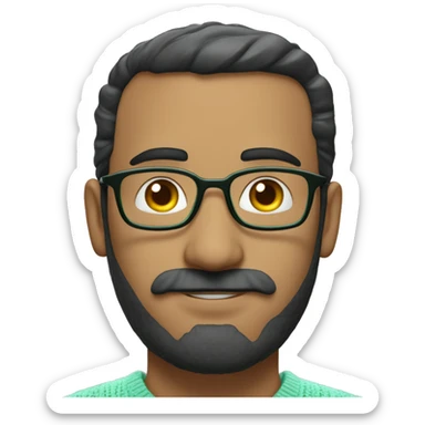 indian man, early 30's with a beard and moustache, dark rimmed glasses, wearing a mint green knitted crew neck jersey. He is a High Voltage Substation design engineer sticker
