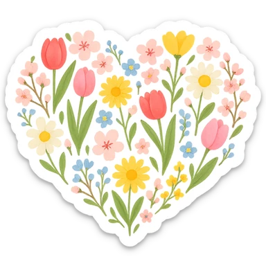 heart with spring flowers theme sticker
