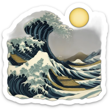 Hokusai in the style of Salvador Dali sticker