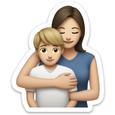 White brunette boy hugging her white brunette mom sticker
