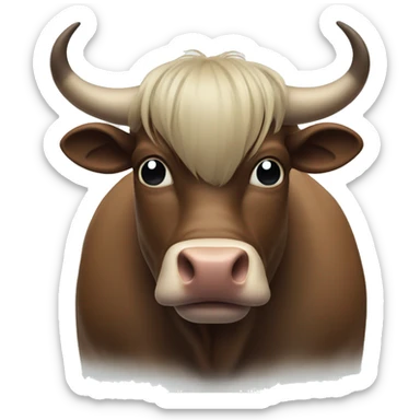 bull with a long bang that covers eyes sticker