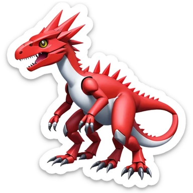 Spiky Cool Edgy Futuristic shiny colorful Digimon-Fakemon-Guilmon-Velociraptor-Mecha full body   sticker