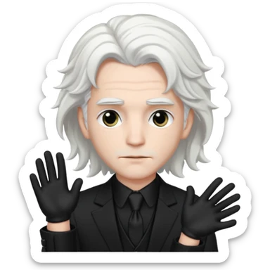Male Goth with Top Hat
 Wavy shoulder-length hair, white skin, black suit and gloves, pale skin tone, white long hair sticker