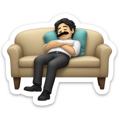 Man with black hair and moustache sleeping in sofa sticker