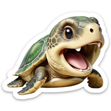 Cinematic Realistic Cute Yawning Sea Turtle Portrait Emoji, Head tilted slightly with a dramatic, wide-open yawn, showcasing a soft, textured shell and a tender, aged face with half-closed, drowsy eyes, rendered with natural shadows and delicate detail; high shine, relaxed yet expressive, styled with a dash of oceanic charm, soft glowing outline, capturing the essence of a sleepy yet affectionate sea turtle that appears ready to stretch out and drift into a peaceful nap! sticker
