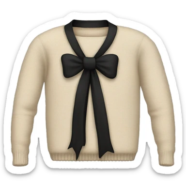 Beige sweater with a long skinny black bow on it sticker