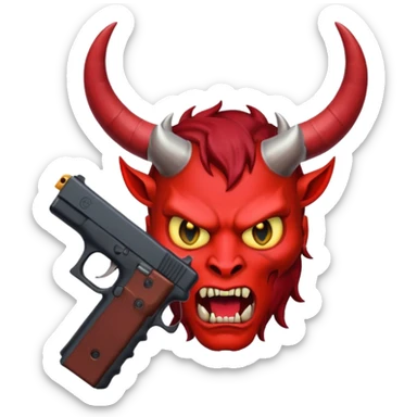 Emoji de cara de demonio agarrando una glock 18 sticker