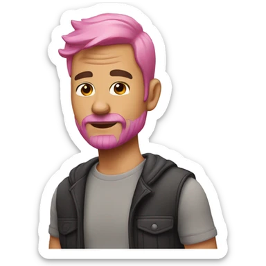 middle-aged man with pink hair, beard and 💯 tattoo on his cheek sticker