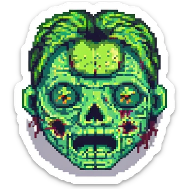 zombie face emoji, pixel art, classic emoji proportions, green face sticker