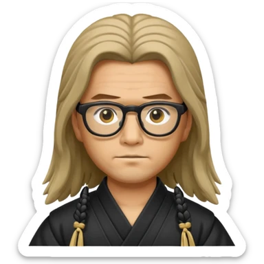 Long Haired Samurai with Glasses,Long-haired ronin adjusting black spectacles sticker