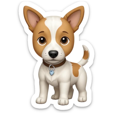 a full body facing front on of a buff white beagle cross jack russell terrier looking dog the size of a kelpie with light brown long ears resting on its face and a light brown patch above one eye and a large snout. the rest of the dog is completely white.  sticker