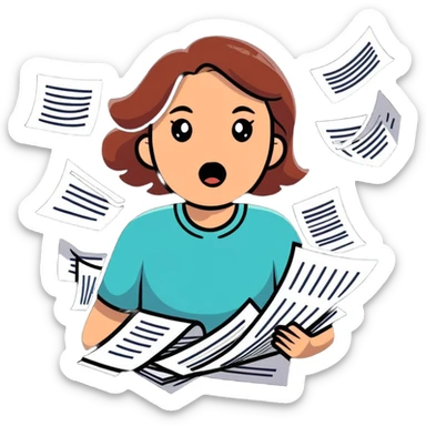 scared woman with flying papers around her sticker