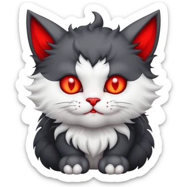 dark blackish grey and white devil satan kitten sticker