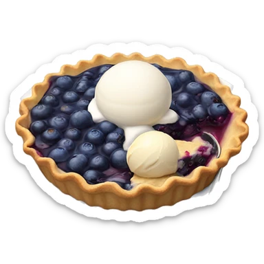 Blueberry cobbler pie with a scoop of ice cream on plate  sticker