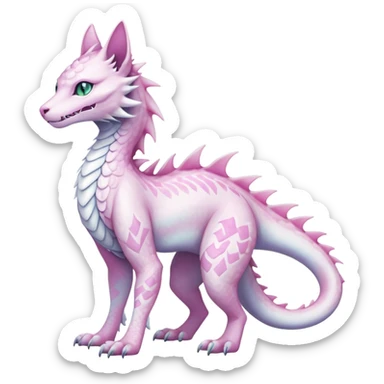Kawaii white pastel iridescent beautiful pretty elegant divine edgy fantasy feline-vernid-sergal-Haku-dragon-fursona animal creature, full body with intricate markings  sticker