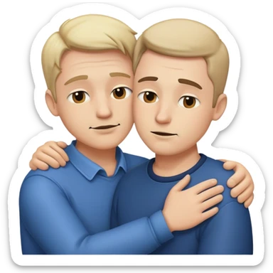 Two men hugging 🫂  and one is showing silence emoji 🤫 sticker