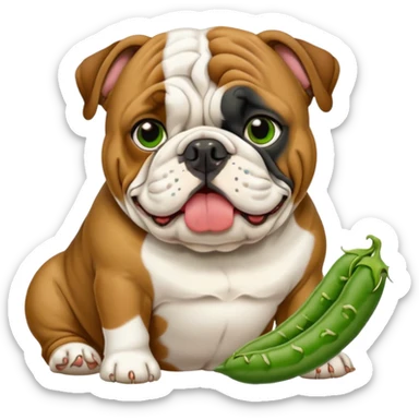 English bulldog eating green beans sticker