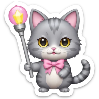 chibi cute gray cat holding a light stick happily sticker