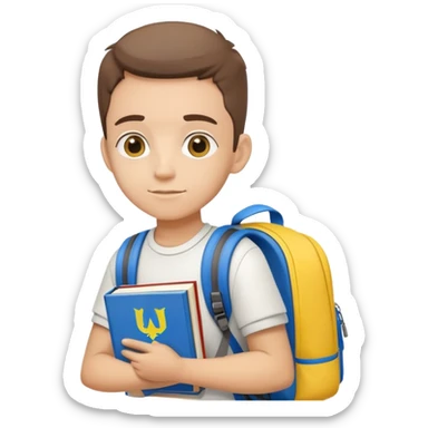 student with Ukrainian flag colors, backpack and books sticker
