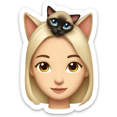 A Siamese cat laying on a girls head sticker