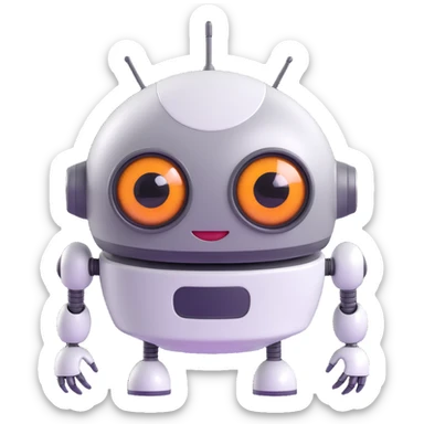 Friendly robot with big expressive eyes — round head, glossy finish, slightly clumsy but charming (think Wall-E meets Baymax). sticker