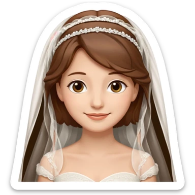 Blonde skin bride with a long veil with brown hair with a chin on her face with a medium body sticker